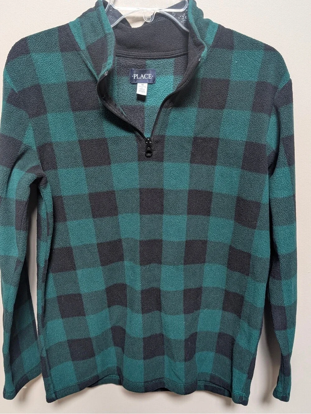 The Children's Place Boys' 1/4 Zip Green and Black Fleece Pullover, XXL